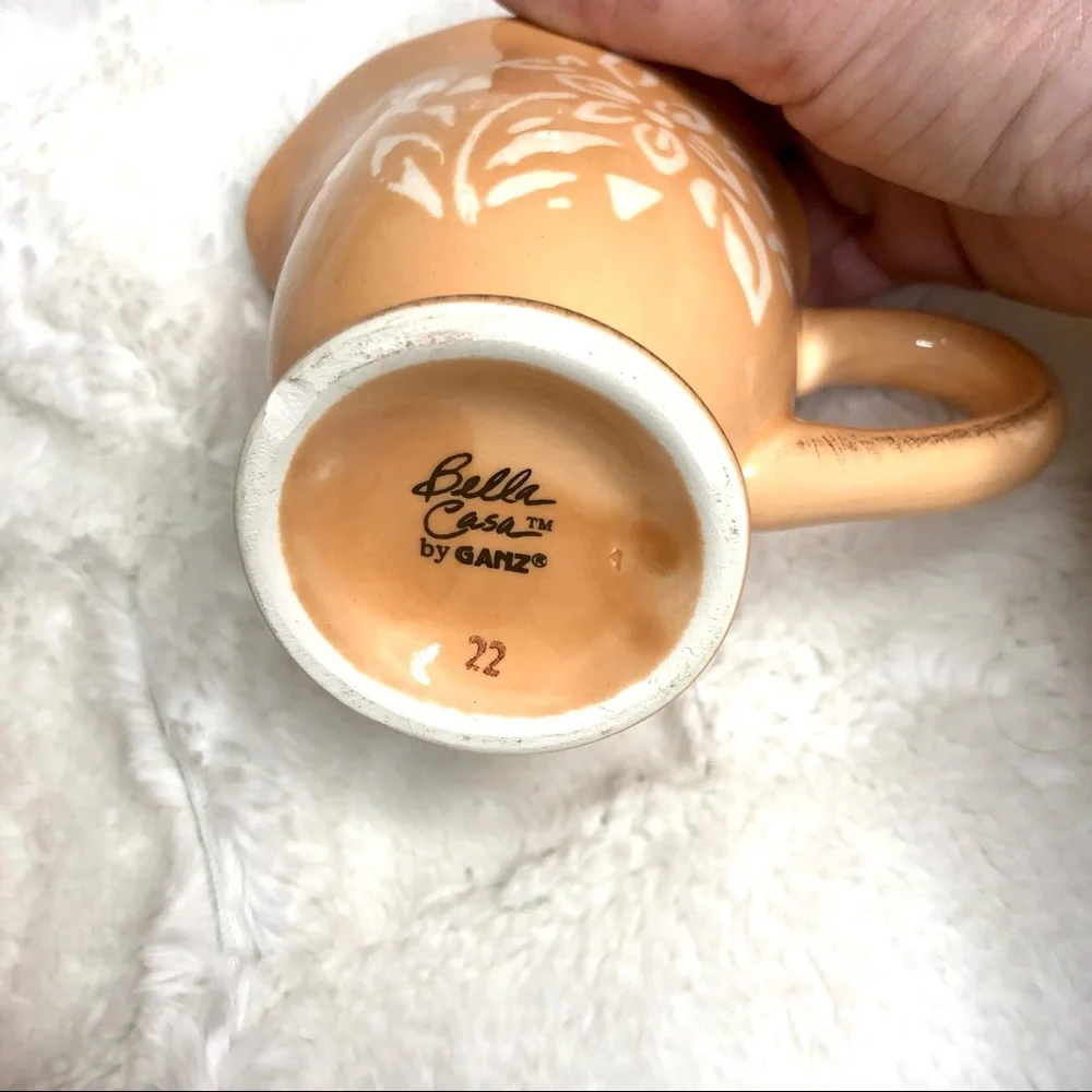 Vintage Cottagecore Bella Casa by Ganz, Creamer & Sugar Set, Peach White Flowers